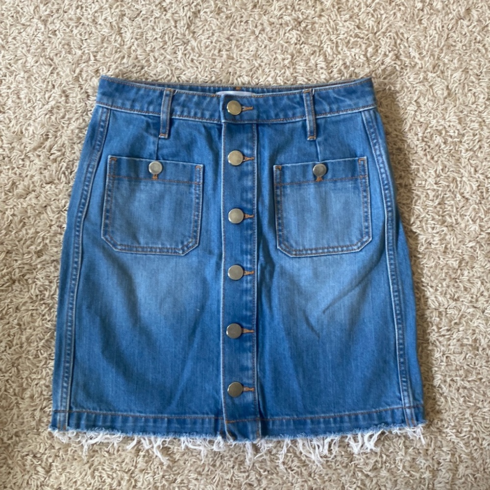 Button front denim skirt
